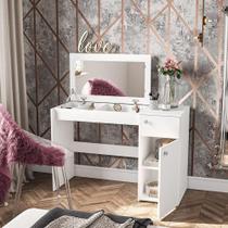 Penteadeira Iracema com Tampo Porta Objetos com Espelho 1 Gaveta 1 Porta Branco