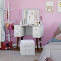 Penteadeira Juvenil Retrô com 4 Gavetas e Espelho - Branco