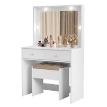 Penteadeira Livyah Camarim Espelho Led Plus Maquiagem Bijuteria e Banqueta Estofada Alta Qualidade Branco