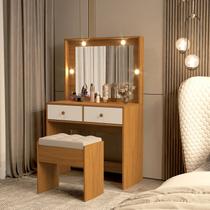 Penteadeira Livyah Camarim Espelho Led Plus Maquiagem Influencer e Banqueta Estofada Alta Qualidade Nature/Off