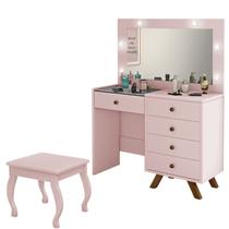 Penteadeira Lolla com Espelho + Banqueta sem Almofada Rosê