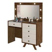 Penteadeira Luna Led Camarim Espelho Com Banqueta Malbec/Offwhite - Luapa