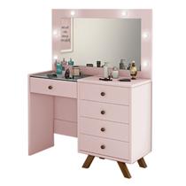 Penteadeira Luna Led Camarim Espelho Com Banqueta Rose - Luapa