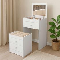 Penteadeira Maquiadora Porta Maquiagem com Banqueta Branca Penteadeira Maquiadora Porta Maquiagem com Banqueta Branca