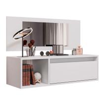 Penteadeira Mesa De Maquiagem Eva Suspensa 01 Porta Com Espelho Branco - Abmaza Penteadeira Mesa De Maquiagem Eva Suspensa 01 Porta Com Espelho Branco - Abmaza