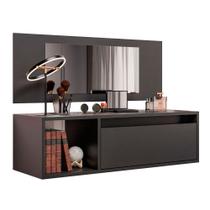 Penteadeira Mesa de Maquiagem Eva Suspensa 01 Porta com Espelho Preto - Abmaza