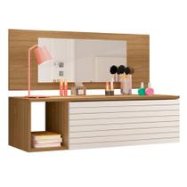 Penteadeira Mesa de Maquiagem Joy Suspensa 01 Gaveta com Espelho Nature Branco - Abmaza