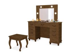 Penteadeira New Seul Led Camarim Espelho Com Banqueta Malbec - Luapa