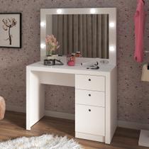 Penteadeira Quarto Camarim com 3 Gavetas e Espelho 6 Lâmpadas MDP Branca Tecnomobili