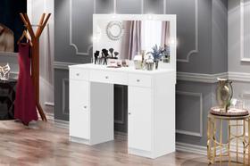 Penteadeira Real Com Camarin Com Luz de Led 3 Gavetas Sendo 1 Gaveta Com Divisórias + 2 Portas Campeã de Vendas Cor Rosê