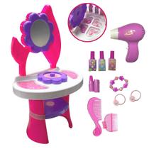 Penteadeira Salão de Beleza Infantil com Espelho Secador Esmalte Batom Pente