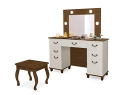 Penteadeira Seul Led Camarim Espelho Com Banqueta Malbec/Offwhite - Luapa Penteadeira Seul Led Camarim Espelho Com Banqueta Malbec/Offwhite - Luapa