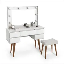 Penteadeira Strass Camarim 5 Gavetas Com Banco - 3 Cores Penteadeira Strass Camarim 5 Gavetas Com Banco - 3 Cores