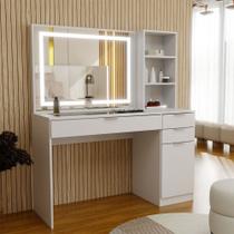 Penteadeira Suiça 1 Porta 3 Gavetas com Espelho e Led Branco - Panorama Móveis Penteadeira Suiça 1 Porta 3 Gavetas com Espelho e Led Branco - Panorama Móveis