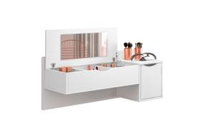 Penteadeira Suspensa Blush com Espelho e Tampa Basculante Bancada de Maquiagem Compacta Moderna com Divisórias e Armário Lateral, Cor Branca