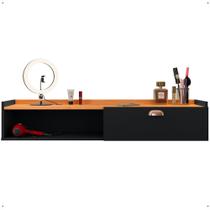 Penteadeira Suspensa Classic 90 cm Porta Joia Mesa Maquiagem Camarim Quarto Pequeno - Preto/Cinamomo- RPM