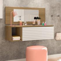 Penteadeira Suspensa Joy com espelho Cor Branco e Nature - Peternella Móveis