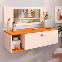 Penteadeira Suspensa Make Up Espelho, Gaveta, Nicho, Divisória, Puxador Concha Maquiagem e Skincare