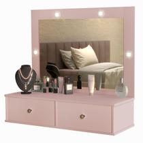 Penteadeira Suspensa Moderna Com Luz De LED Integrada, 2 Gavetas Deslizantes E Nicho Multiuso