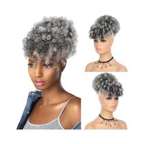 Penteado Afro Puff Cacheado Sintético Com Franja E Cordão Para Mulheres Negras