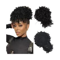 Penteado Afro Puff Preto Cacheado Sintético Com Franja E Cordão Para Mulheres