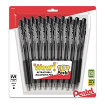 Pentel WOW! Canetas esferográficas retráteis, tinta preta, pacote com 18 Pentel WOW! Canetas esferográficas retráteis, tinta preta, pacote com 18