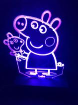 Peppa Pig, Desenho, Luminária Led, 16 Cores+controle, Abajur, Infantil, Quarto - Avelar Criações