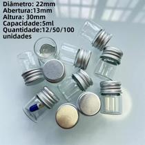 Pequenos Frascos De Vidro 5ml Tampa De Rosca Prateada Mini Recipientes 12/50/100 Peças Frasco