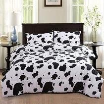 PERFEMET Cow Print Cama Consolador Conjunto Queen Size Preto e Branco Reversível Roupa de Cama Quadrimida Geométrica Para Crianças Adolescentes Meninos Rústico Animal Cowhide Padrão De Cama Conjunto de Colcha