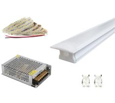 Perfil 1 Metro De Embutir Branco + Fita 240 Led + Fonte 3a