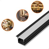 Perfil De Led Embutir Slim 15x10mm Preto 2m Para Marcenaria Teto