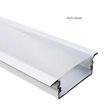 Perfil embutir com aba 30mm x 20mm, branco com difusor branco 1 metros agimports emb30x201mbr