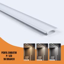 Perfil slim embutir com aba 30mm x 10mm, branco com difusor branco 1 metro agimports emb30x101mbr