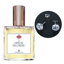 Perfume Feminino Opium de Chine + Brinco Prata Ponto Luz 6mm - Essência do Brasil