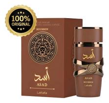 Perfume Masculino Asad Bourbon Lattafa 100ml Eau de Parfum Amadeirado, Doce e Intenso com Toque de Rum e Baunilha