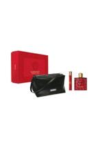 Perfume Versace Eros Flame EDP 100ml para homens, conjunto de presente de 3 peças