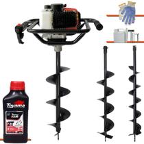 Perfurador À Gasolina Vant VPS52 52cc 2HP 6.500rpm P/ Construção Civil e Mourões Com Brocas 80x10cm, 80x15cm e 80x20cm + EXTRA ÓLEO TOYAMA 2T