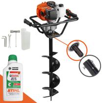 Perfurador Cavadeira Motorizada Tekna Com ÓLEO STIHL Á Gasolina 2T 52cc 2,5HP 10.000RPM Alto Torque e Baixa Vibração + Broca 80x20 KIT Perfurador de Terra Completo