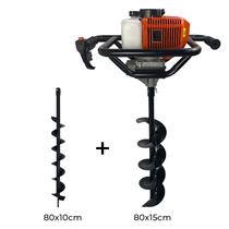 Perfurador de Solo a Gasolina 2,5HP 52cc Profissional com Brocas 80x10cm + 80x15cm Carbon Fak