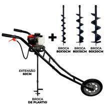Perfurador de Solo a Gasolina 52cc 2,5HP com Brocas 80x10cm, 80x15cm, 80x20cm, Broca Plantio, Extensor 60cm e Carrinho para Transporte Carbon Fak Perfurador de Solo a Gasolina 52cc 2,5HP com Brocas 80x10cm, 80x15cm, 80x20cm, Broca Plantio, Extensor 60cm e Carrinho para Transporte Carbon Fak