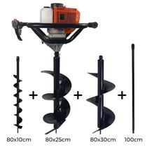 Perfurador de Solo a Gasolina 52cc 2,5HP com Brocas 80x10cm + 80x25cm + 80x30cm + Ext 100cm Carbon Fak