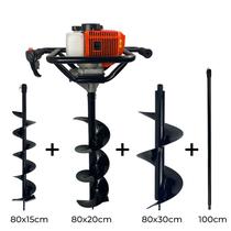 Perfurador de Solo a Gasolina 52cc 2,5HP com Brocas 80x15cm 80x20cm 80x30cm Extensão 1m Carbon Fak Perfurador de Solo a Gasolina 52cc 2,5HP com Brocas 80x15cm 80x20cm 80x30cm Extensão 1m Carbon Fak