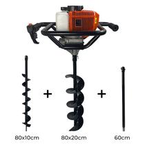 Perfurador de Solo a Gasolina 52cc 2,5HP Profissional com Broca 80x10cm + 80x20cm + Extensão 60cm Carbon Fak