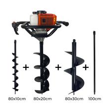 Perfurador de Solo A Gasolina 52cc 2,5HP Profissional com Brocas 80x10cm + 80x20cm + 80x30cm + Extensão 100cm Carbon Fak