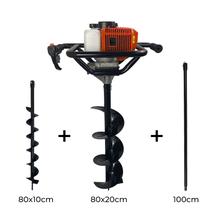 Perfurador de Solo a Gasolina 52cc 2,5HP Profissional com Brocas 80x10cm + 80x20cm + Extensão 1m Carbon Fak
