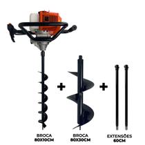 Perfurador de Solo a Gasolina 52cc 2,5HP Profissional com Brocas 80x10cm, 80x30cm e 2x Extensores 60cm Carbon Fak