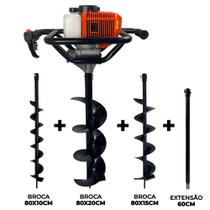 Perfurador de Solo a Gasolina 52cc com Brocas 80x10cm + 80x15cm + 80x20cm + Extensão 60cm Carbon Fak