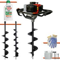 Perfurador de Solo À Gasolina Vant VPS52 52cc 2HP de Alta Rotação e Performance + Brocas 80x10cm, 80x15cm e 80x20cm + ÓLEO STIHL 2T