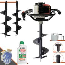 Perfurador de Solo À Gasolina Vant VPS52 52cc 2HP de Alta Rotação e Performance + Brocas 80x20cm, 80x25cm e 80x30cm + ÓLEO STIHL 2T