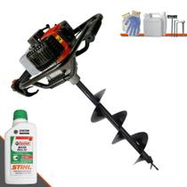 Perfurador de Solo Completo Vant VPS52 À Gasolina Motor 2T 52cc 2HP de Potência Alta Rotação + Broca 80x20cm + ÓLEO STIHL 2T